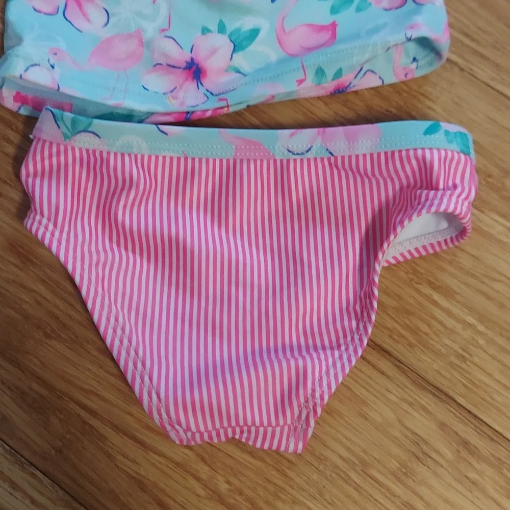 🎁 10/$25 - 2T Flamingo tankini, stripes, teal and pink